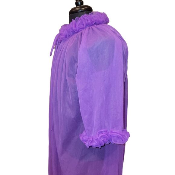 Vintage Union Made ILGWU Purple Sheer Ruffle Sleeve House Coat Robe M - Picture 8 of 13
